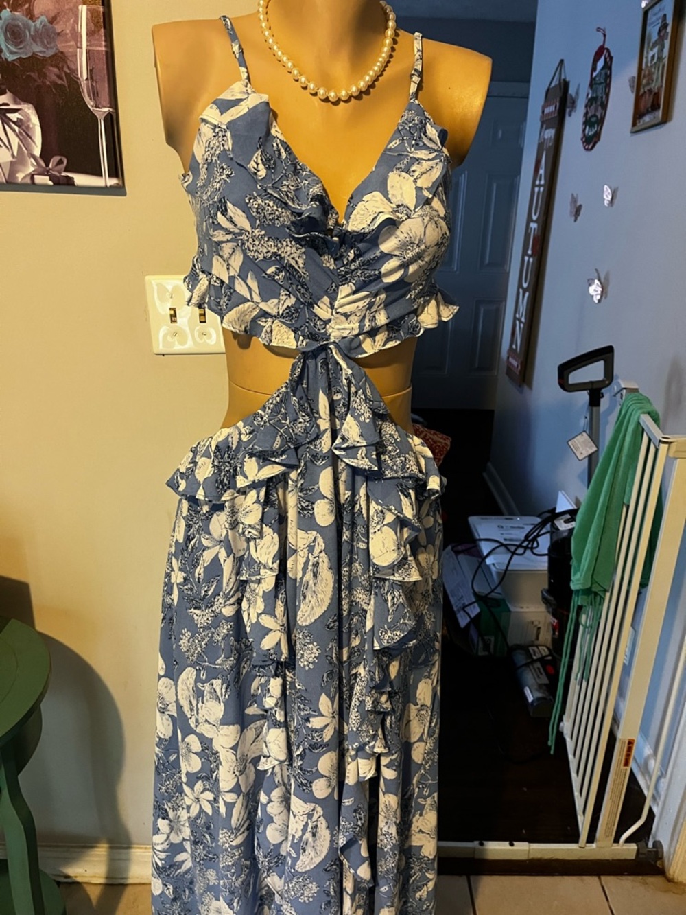 Astr Blue and White Floral Maxi Dress